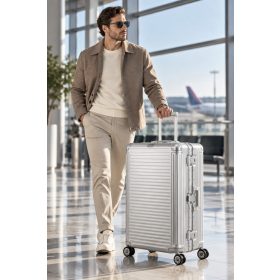 Travelite Next L ezüst 4 kerekű nagy méretű bőrönd 