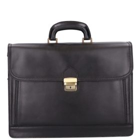 Aktatáska bőr 2 rekeszes fekete lapos zsebes 
