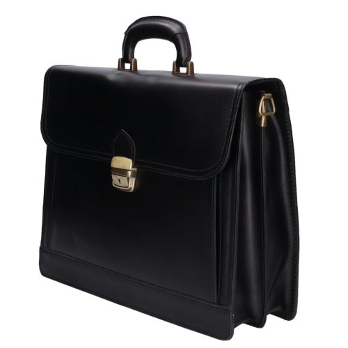 Aktatáska bőr 2 rekeszes fekete lapos zsebes 