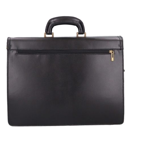 Aktatáska bőr 2 rekeszes fekete lapos zsebes 