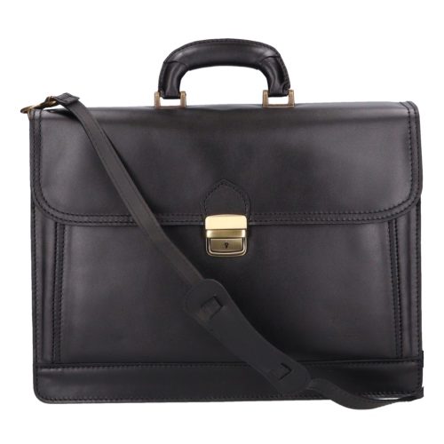 Aktatáska bőr 2 rekeszes fekete lapos zsebes 