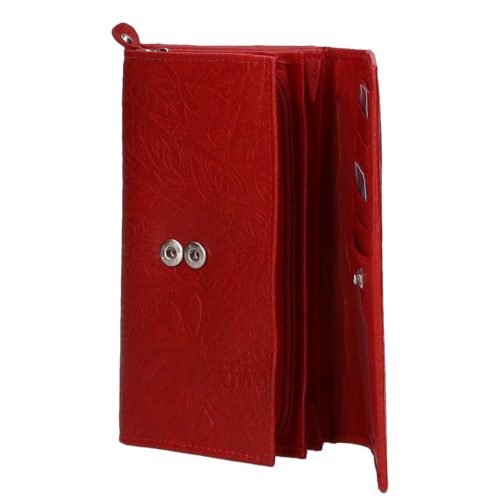 Farkas 8674 piros virágos hátul kártyatartós bőr női pénztárca