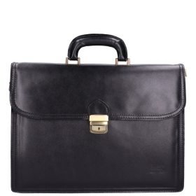 Aktatáska 2 rekeszes fekete Sima BŐR