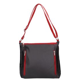   Olasz bőr 5237 fekete piros elöl két cippes női oldaltáska