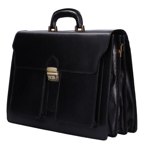 Aktatáska 1738 Bőr 3 rekeszes fekete 2 nagy zseb