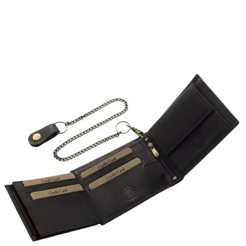 Pénztárca  GREEN DEED MPA1021 Fekete bőr férfi páncélos motoros