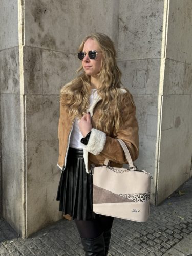 Karen D 565 drapp bronz virág mintás rostbőr női kézitáska