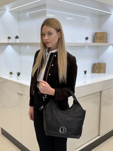 Chiara rostbőr táska K 7045 fekete fényes virág