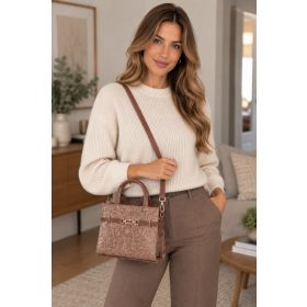   Chiara K 7038 drapp bronz virág mintás rostbőr női kézitáska