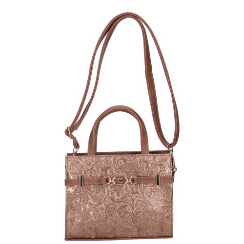 Chiara K 7038 drapp bronz virág mintás rostbőr női kézitáska