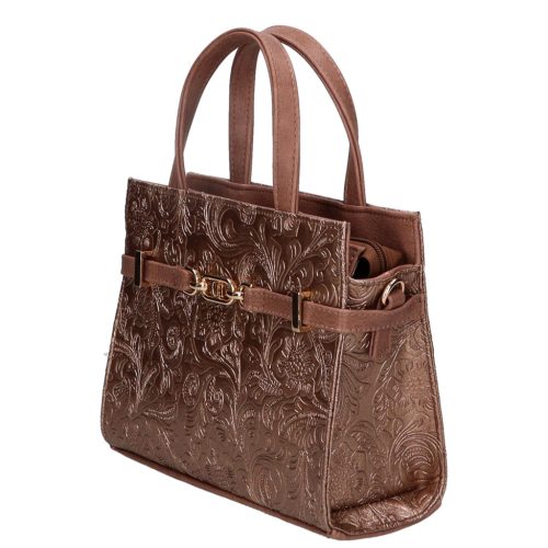 Chiara K 7038 drapp bronz virág mintás rostbőr női kézitáska