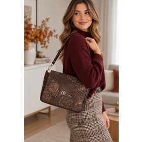 Chiara E 6042 barna arany virág rostbőr női válltáska