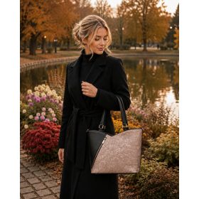 Karen 2507 fekete arany virág mintás rostbőr női táska