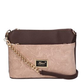 Karen 9358 barna drapp velúr virág rostbőr táska