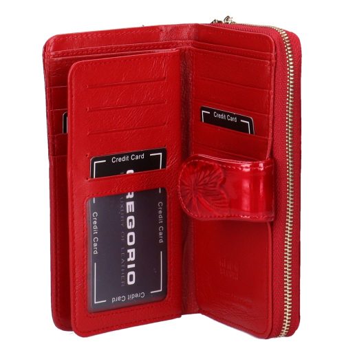 Gregorio BT-116 piros lepkés lakk bőr női pénztárca