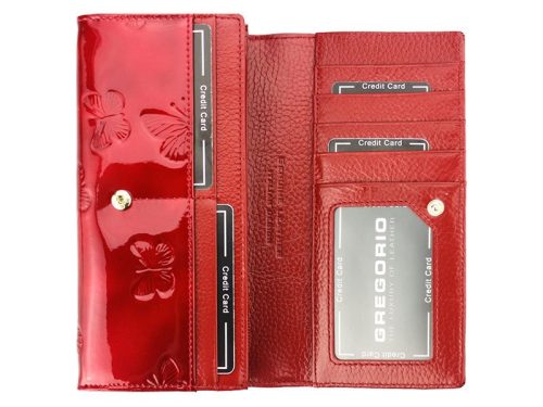 Gregorio BT-106 piros lepkés lakk bőr női pénztárca