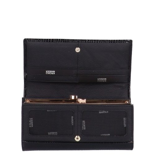 Pénztárca Kroko Mander J11-029 001 fekete lakk bőr hátul kártyatartós