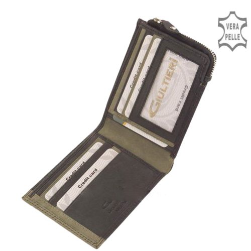 Pénztárca GIULTIERI COM-26 fekete-oliv bőr