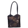 Olasz bőr 238 kék arany virágos válltáska/hátizsák
