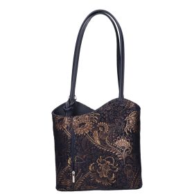 Olasz bőr 238 kék arany virágos válltáska/hátizsák
