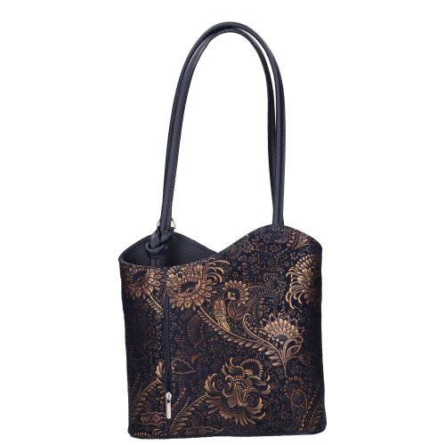 Olasz bőr 238 kék arany virágos válltáska/hátizsák