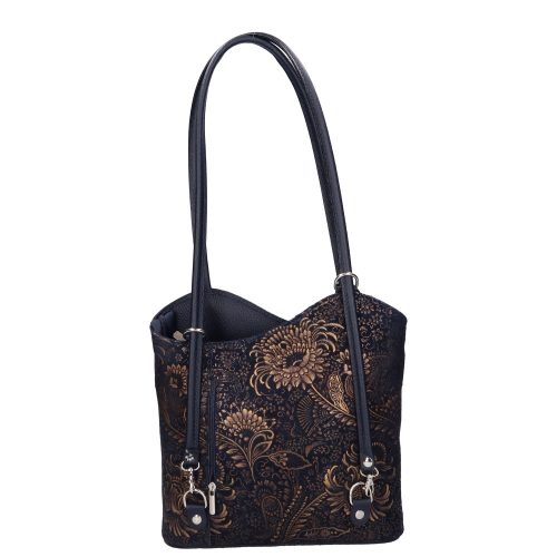 Olasz bőr 238 kék arany virágos válltáska/hátizsák