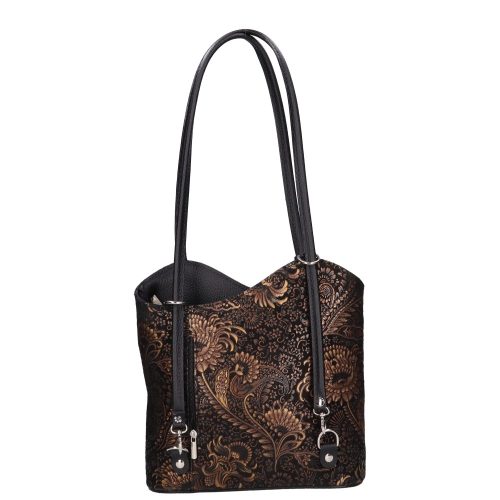 Olasz bőr 238 fekete arany virágos válltáska/hátizsák