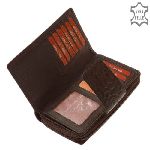 Sylvia Belmonte RO-14 barna rózsás elöl kártyatartós bőr női pénztárca