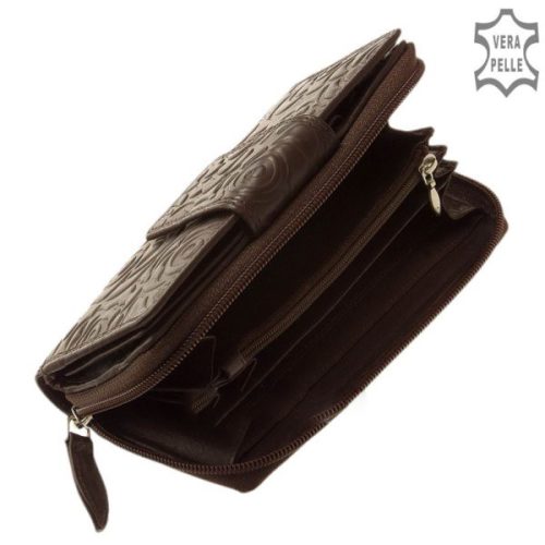 Sylvia Belmonte RO-14 barna rózsás elöl kártyatartós bőr női pénztárca