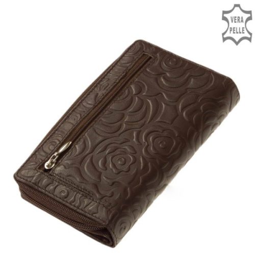 Sylvia Belmonte RO-14 barna rózsás elöl kártyatartós bőr női pénztárca