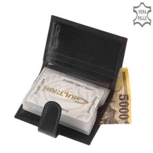 Giultieri SIV808/T fekete bőr férfi exkluzív kártyatartó és pénztárca