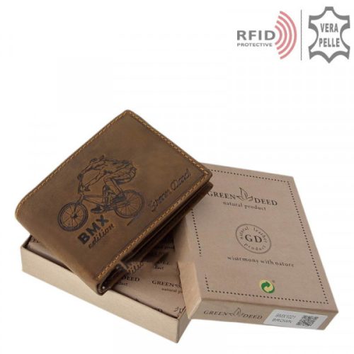 Green Deed BMX1021 barna bőr férfi kerékpáros minta pénztárca  