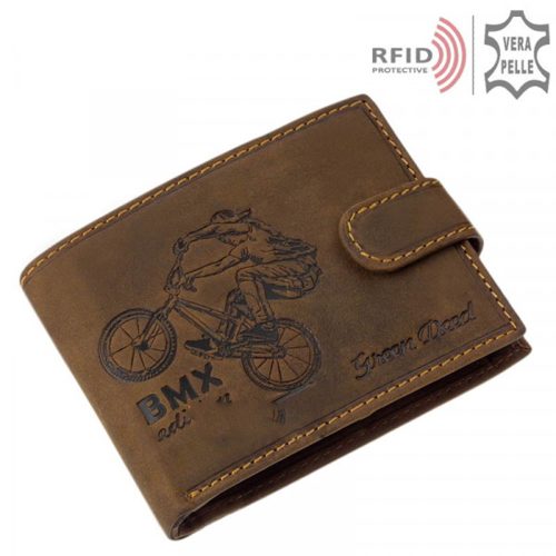 Green Deed BMX1021/T barna bőr férfi kerékpáros minta pénztárca  