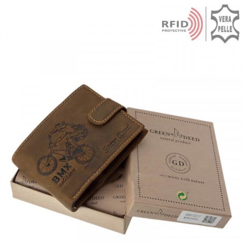 Green Deed BMX1021/T barna bőr férfi kerékpáros minta pénztárca  