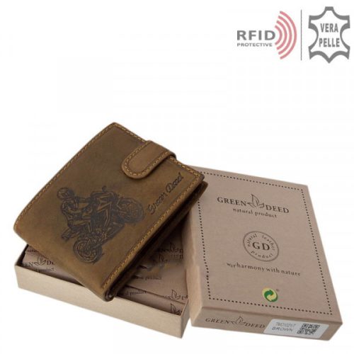 Green Deed TMO1021/T barna bőr férfi Sportmotor minta pénztárca  