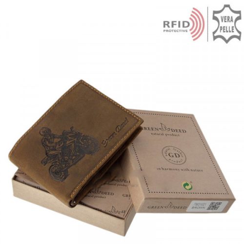 Green Deed TMO1021 barna bőr férfi Sportmotor minta pénztárca  