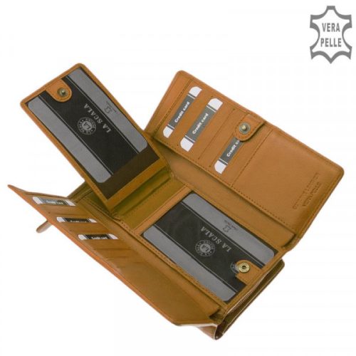 La Scala TGN452 mustár hátul kártyatartós bőr női pénztárca