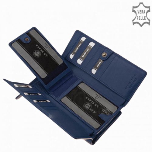 La Scala TGN452 kék hátul kártyatartós bőr női pénztárca