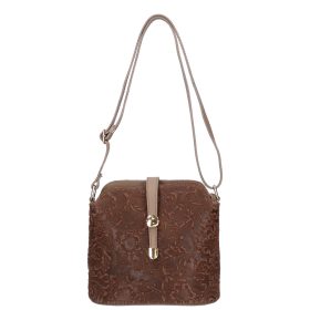 Olasz bőr barna virágos kicsi női oldaltáska 0600