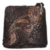 fekete arany virágos bőr kicsi női oldaltáska 5128