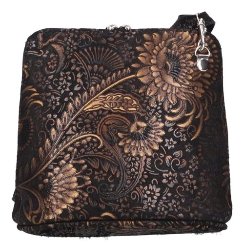 fekete arany virágos bőr kicsi női oldaltáska 5128