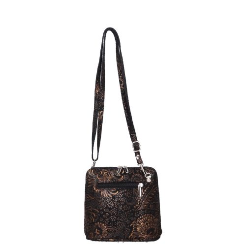 fekete arany virágos bőr kicsi női oldaltáska 5128