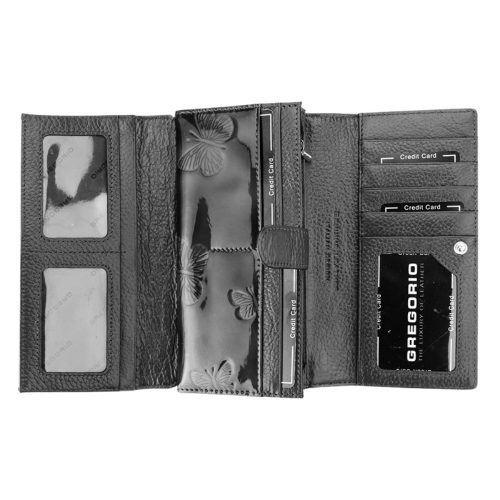 Gregorio BT-102 fekete elöl kártyatartós lepkés lakk bőr női pénztárca