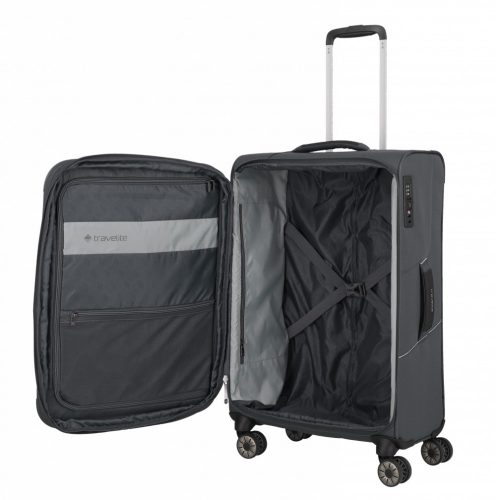 Travelite Skaii M szürke 4 kerekű bővíthető közepes méretű bőrönd 