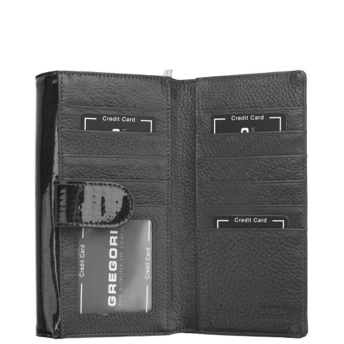 Gregorio GF-121 fekete hátul kártyatartós lakk bőr női pénztárca