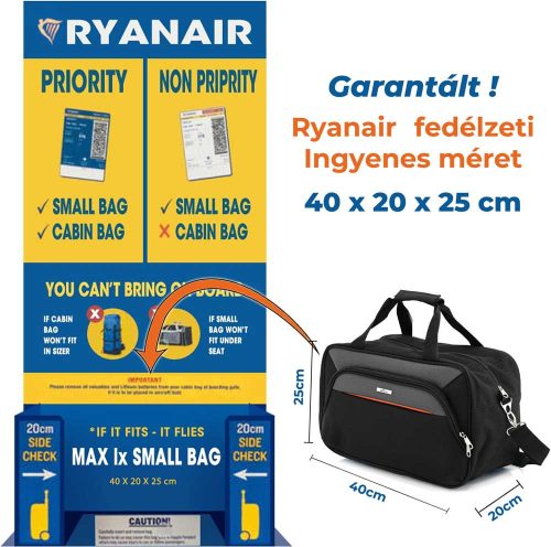 Bontour Ryanair/Wizzair 2107 fekete 40x20x25 cm kabintáska 