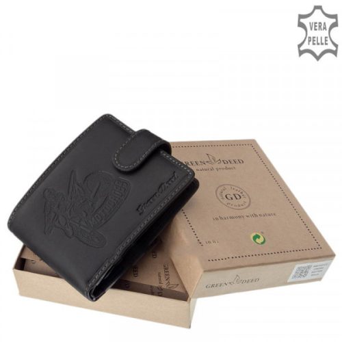 Green Deed MX1021/T fekete bőr férfi cross motor minta pénztárca  