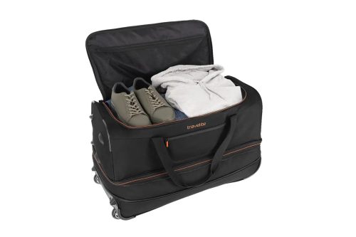 Travelite 96276-01 Basics L fekete narancssárga 70 cm nagy méretű gurulós utazótáska 
