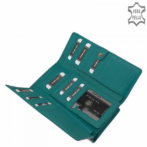 La Scala TGN452 türkizkék hátul kártyatartós bőr női pénztárca