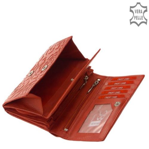 Sylvia Belmonte RO-06 piros rózsás bőr női pénztárca